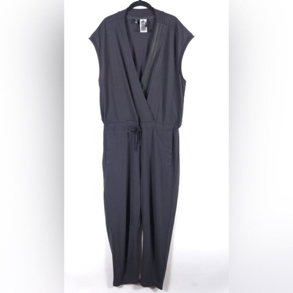 ADIDAS CLIMALITE Charcoal Gray WANDERLUST Wrap Front Jumpsuit Women’s LARGE - Picture 3 of 15